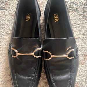 Zara Black Loafers with Gold Accent